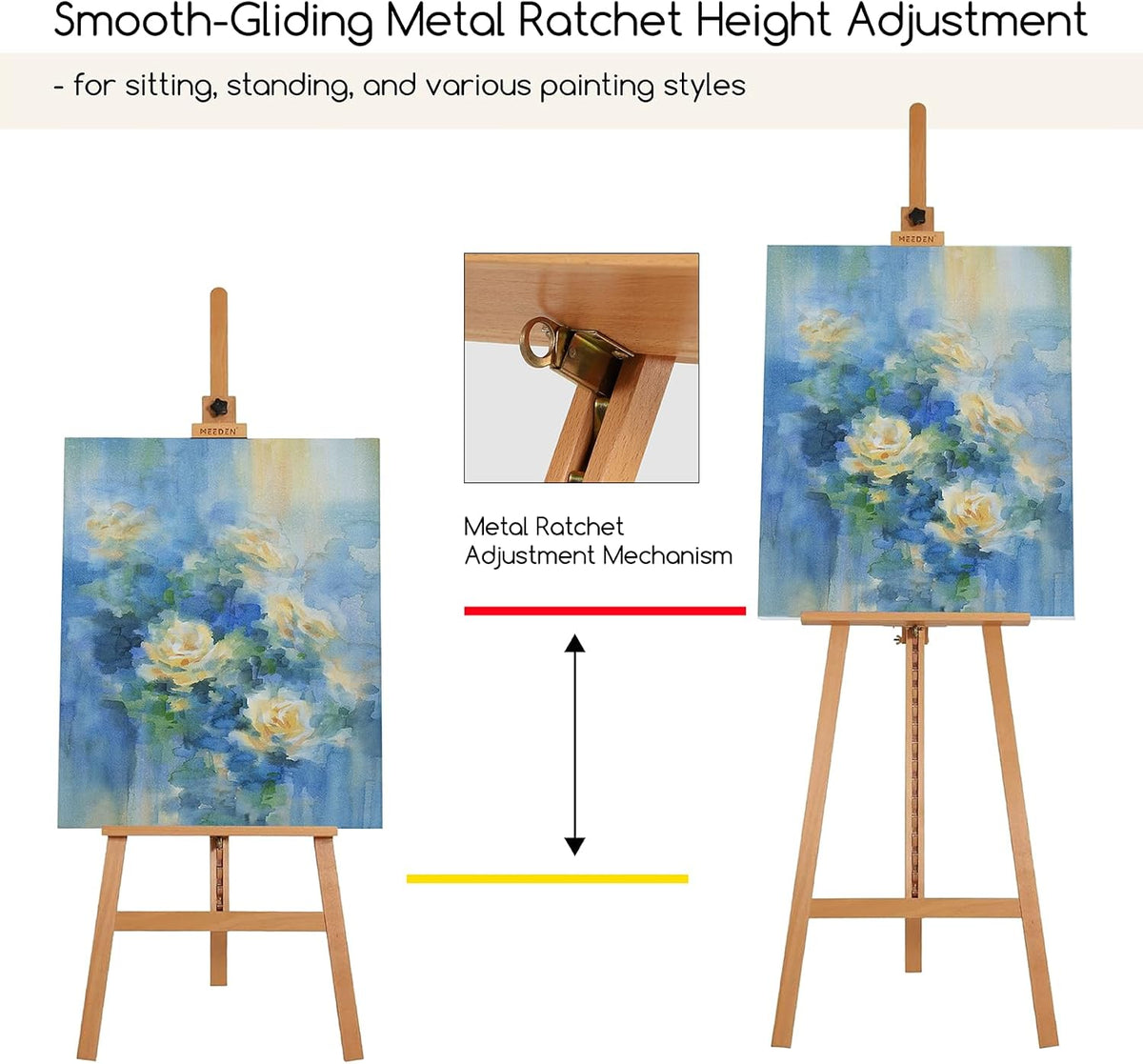 MEEDEN Painting Wooden Art Easel: Solid Beechwood, Hold Canvas up to 43"