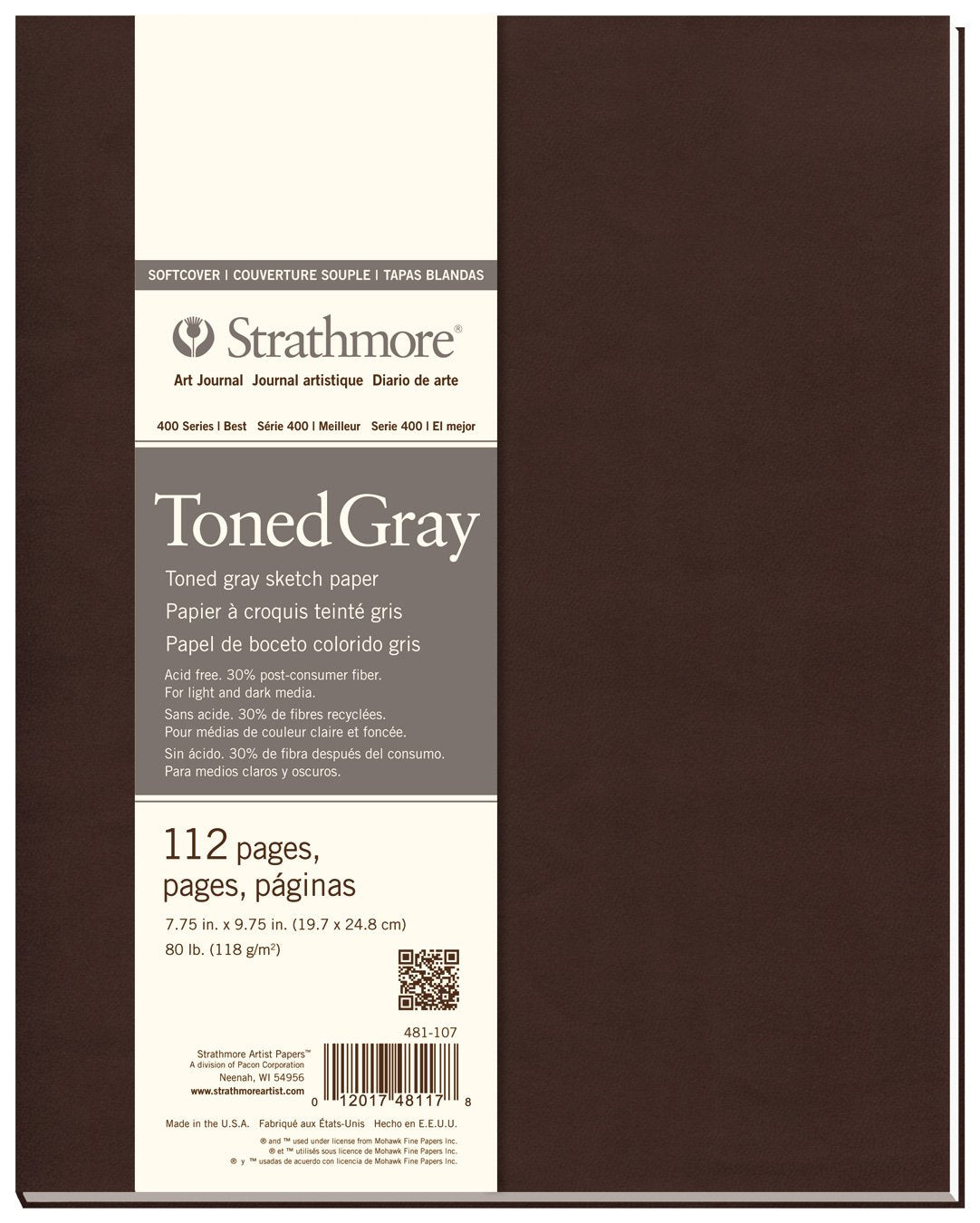 Strathmore 400 Series Hard Bound Sketch Journal, 60 lb. Paper, 8.5 X 11.5 inches, 192 Pages (297-12)