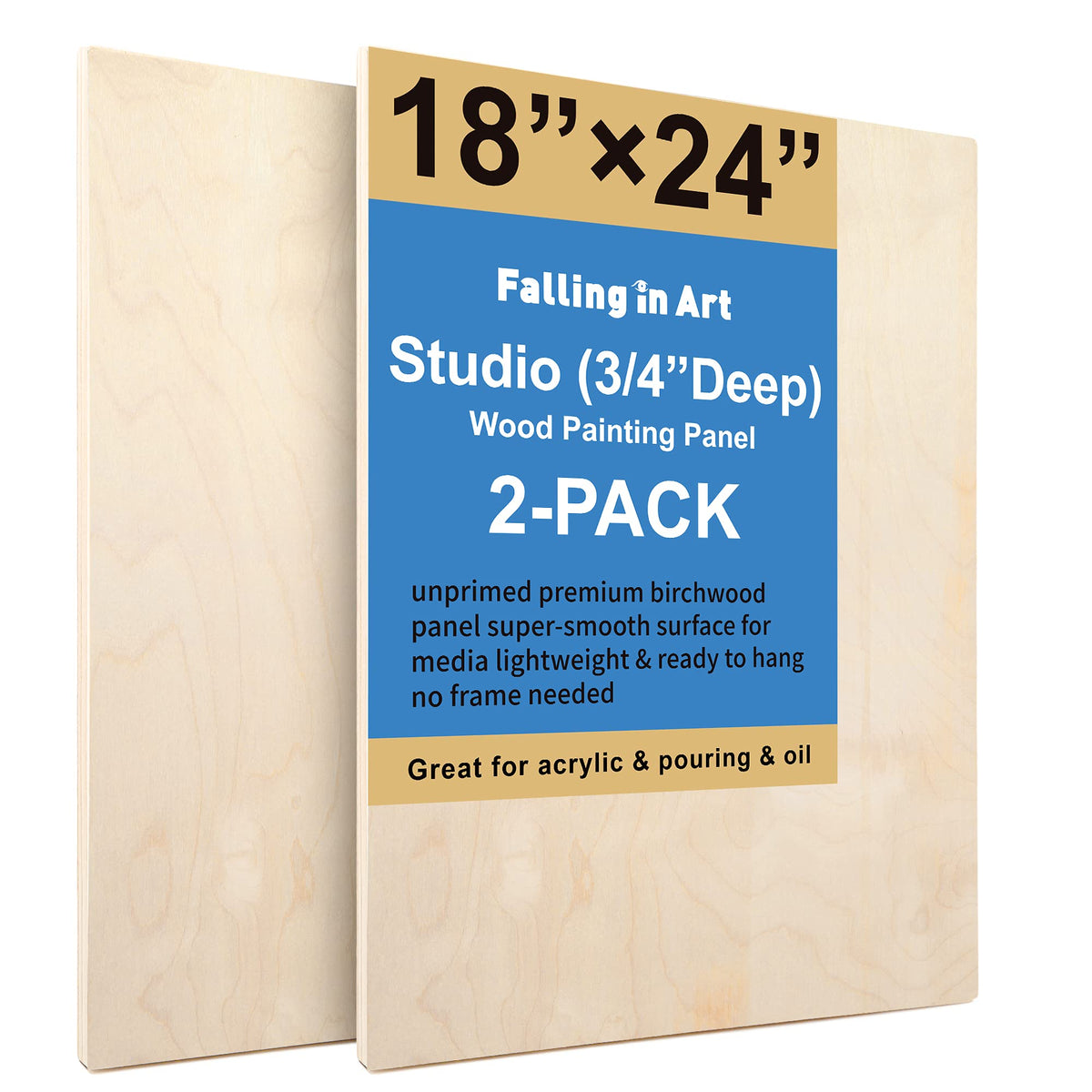 Falling in Art 2 Pack 12x16 Unfinished Birch Wood Panels Kit for Painting