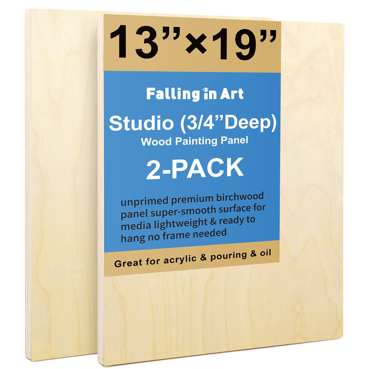 Falling in Art 2 Pack 12x16 Unfinished Birch Wood Panels Kit for Painting