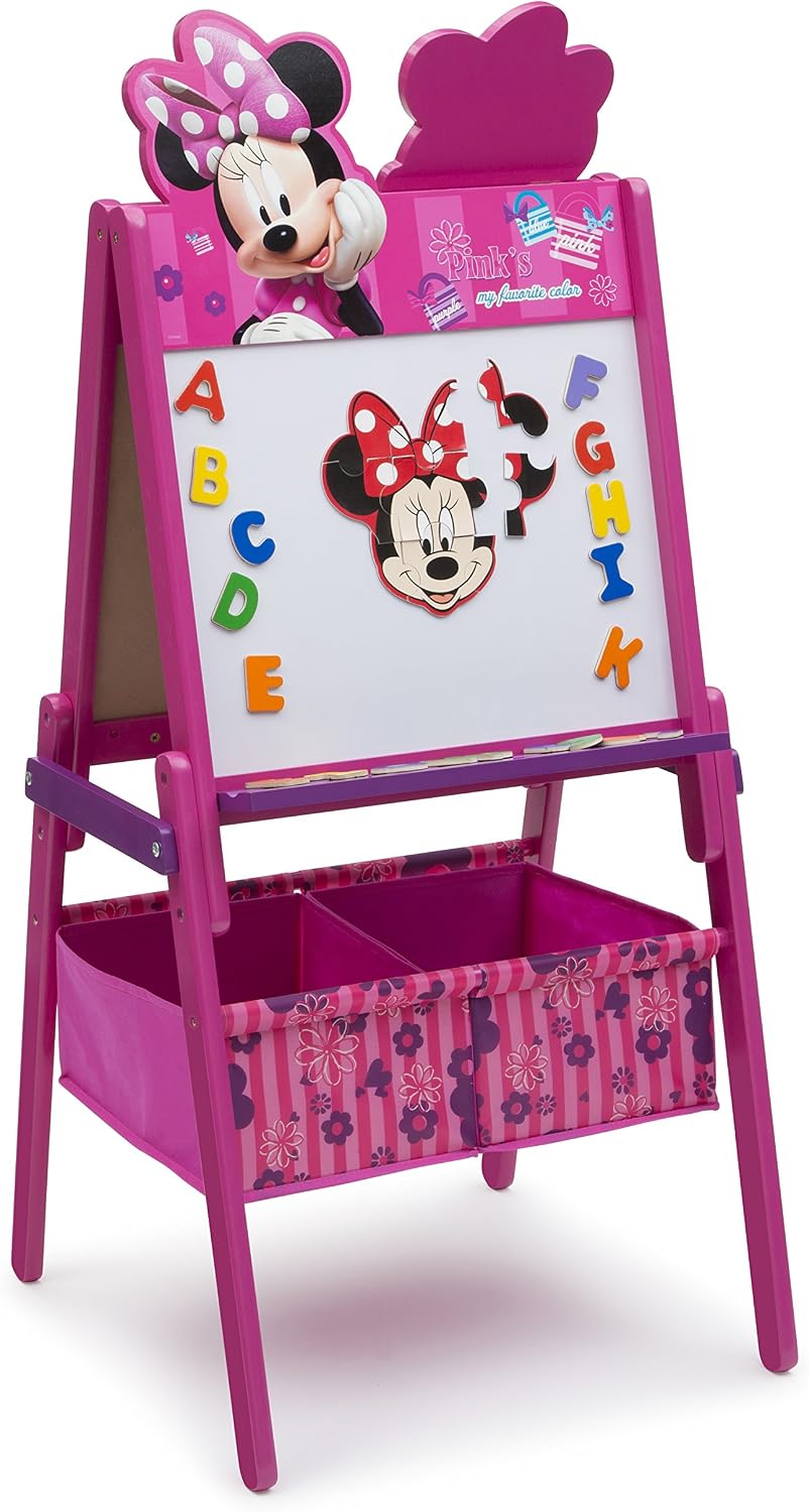 Delta Children Wooden Double-Sided Kids Easel with Storage -Ideal for Arts & Crafts, Homeschooling and More, Disney Minnie Mouse - Greenguard Gold Certified, Drawing