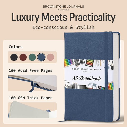 BROWNSTONE JOURNALS A5 Sketch Book Hardcover - 80 Sheets 100 GSM Paper