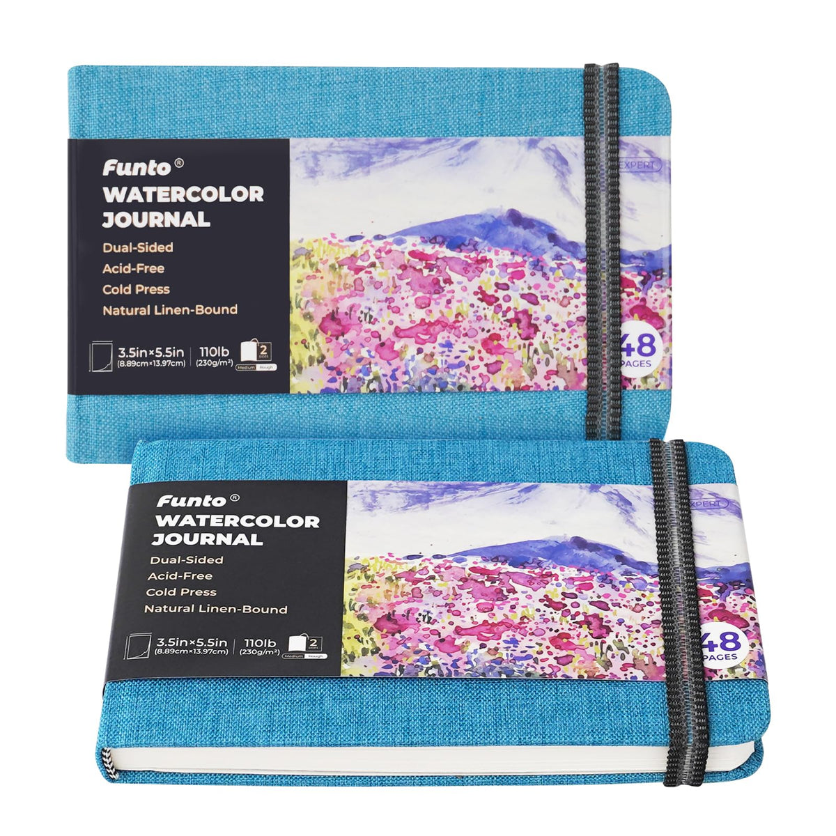Funto Hardcover Watercolor Journal 2-Pack, 8.5x5.5, 140lb/300gsm Cold Press