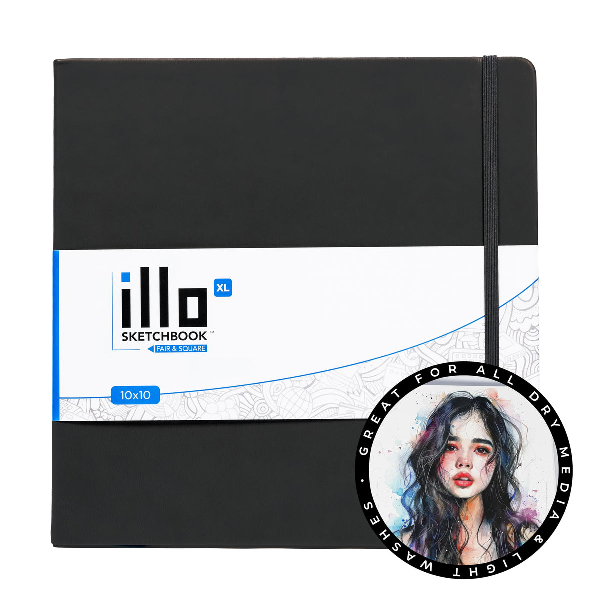 illo Sketchbook 8’’ x 8’’ Square Hardcover Sketch Book, (112lb/180gsm) Heavyweight Paper, Ribbon Marker, Back Pocket, Lays Flat, Minimal Bleed, Vegan, for Artists & Beginners