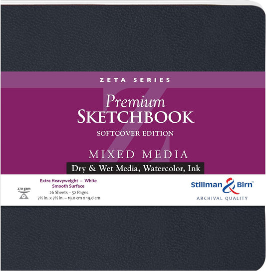 Stillman & Birn Zeta Series Softcover Sketchbook, 7.5" x 7.5", 270 gsm (Extra Heavyweight), White Paper, Smooth Surface