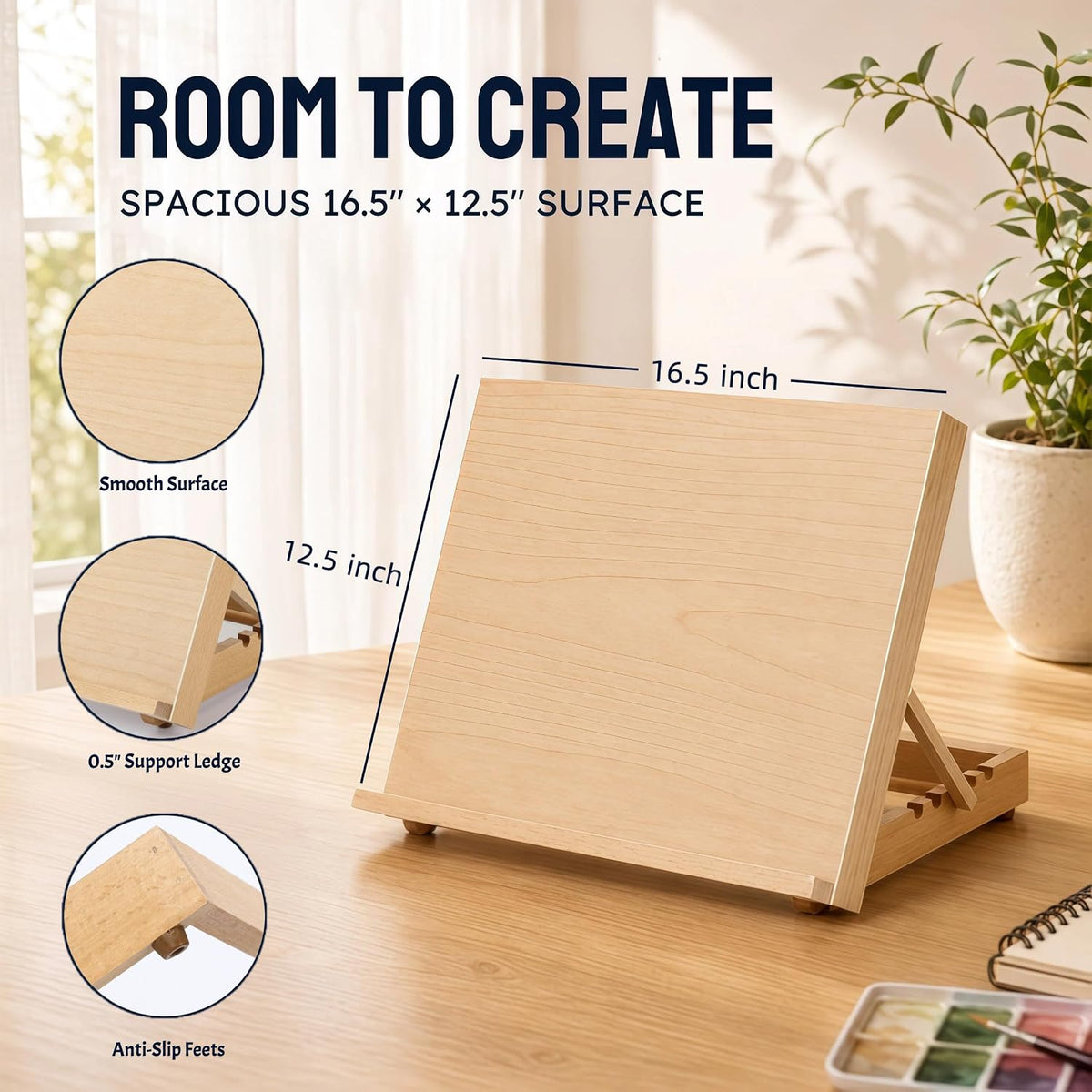 12.5"x16.5" Foldable Beechwood Tabletop Painting Easel