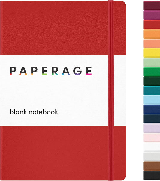 PAPERAGE Blank Journal Notebook, (Red), 160 Pages, Medium 5.6 in x 8 in - 100 GSM Thick Paper – Hardcover Journaling Notebook for Work, School, Note Taking or Sketching