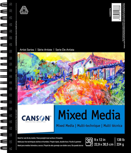 Canson Mixed Media Paper Pad, White, 9x12 in