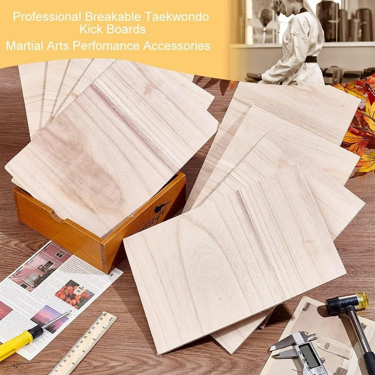 OLYCRAFT 12 Sheets Wooden Karate Breaking Boards 3.5mm Thick Taekwondo Breaking Boards Punching Wood Boards Wooden Kick Board Training Accessory for Karate Practice Performing 11.7x7.9 inch
