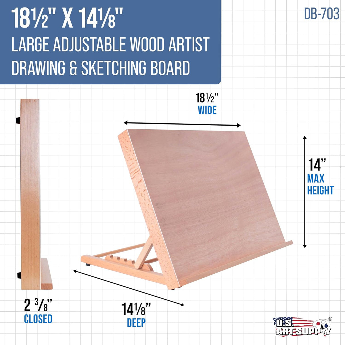 U.S. Art Supply Large 18-1/2" x 14-1/8", A3 Wooden Drawing Board Adjustable