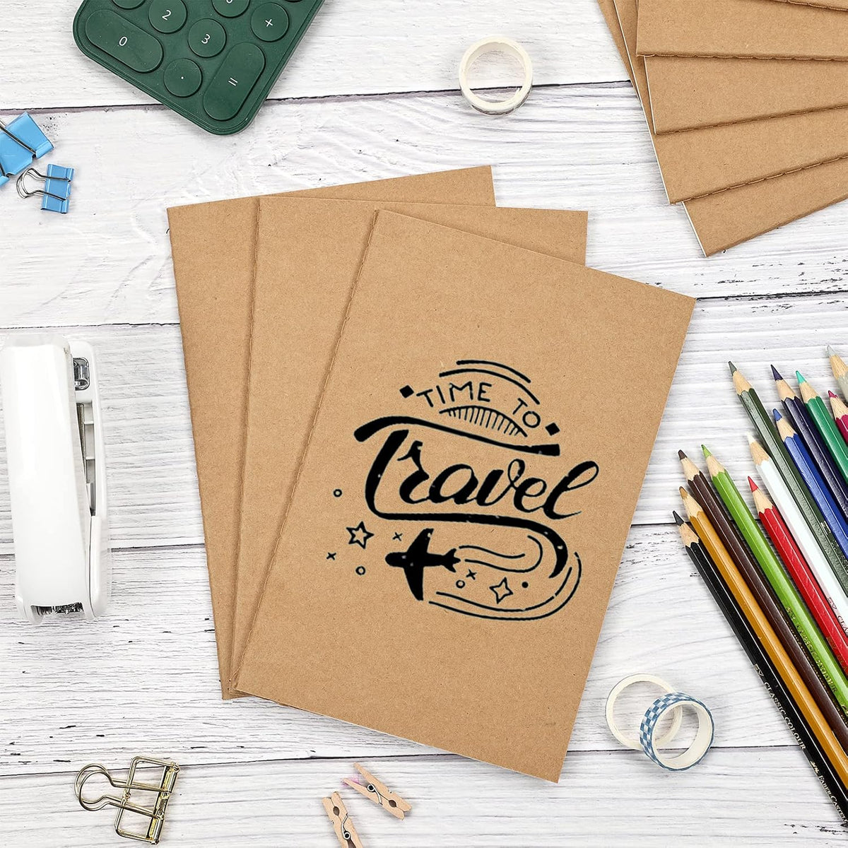 EOOUT 100pcs A5 Blank Kraft Notebooks, Journals in Bulk, Sketchbooks Bulk for Kids, 60 Pages, 80GSM, 8.3 X 5.5 Inch, Travel Journal Set, Travelers, Students and Office