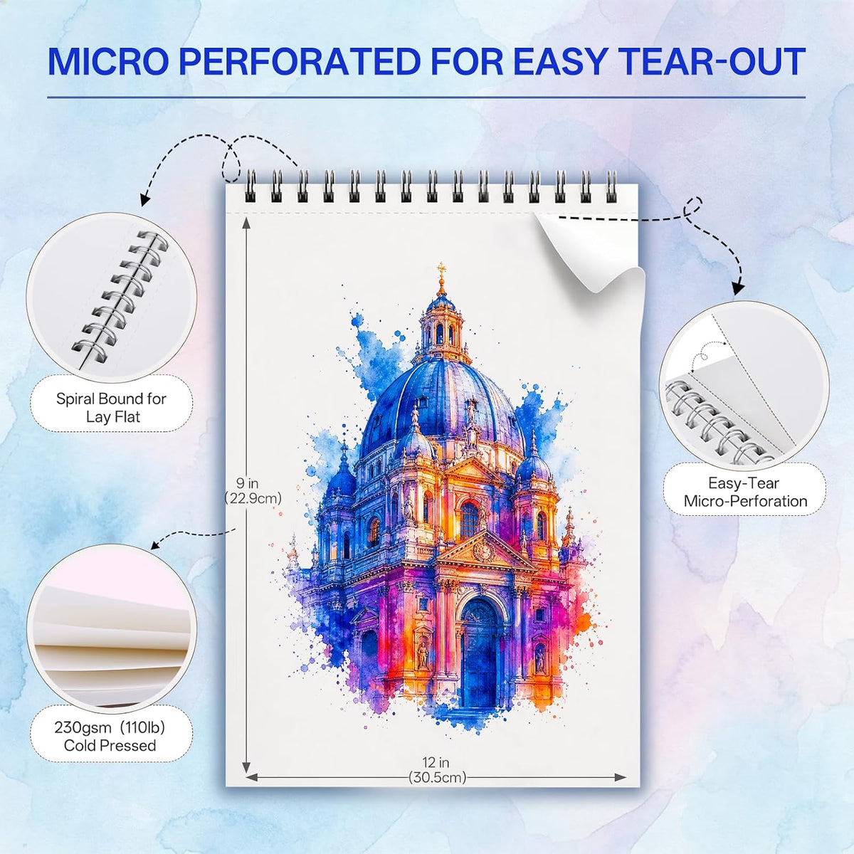 Beznh Watercolor Paper Pad 9x12 Watercolor Sketchbook 110lb/230G 36 Sheets
