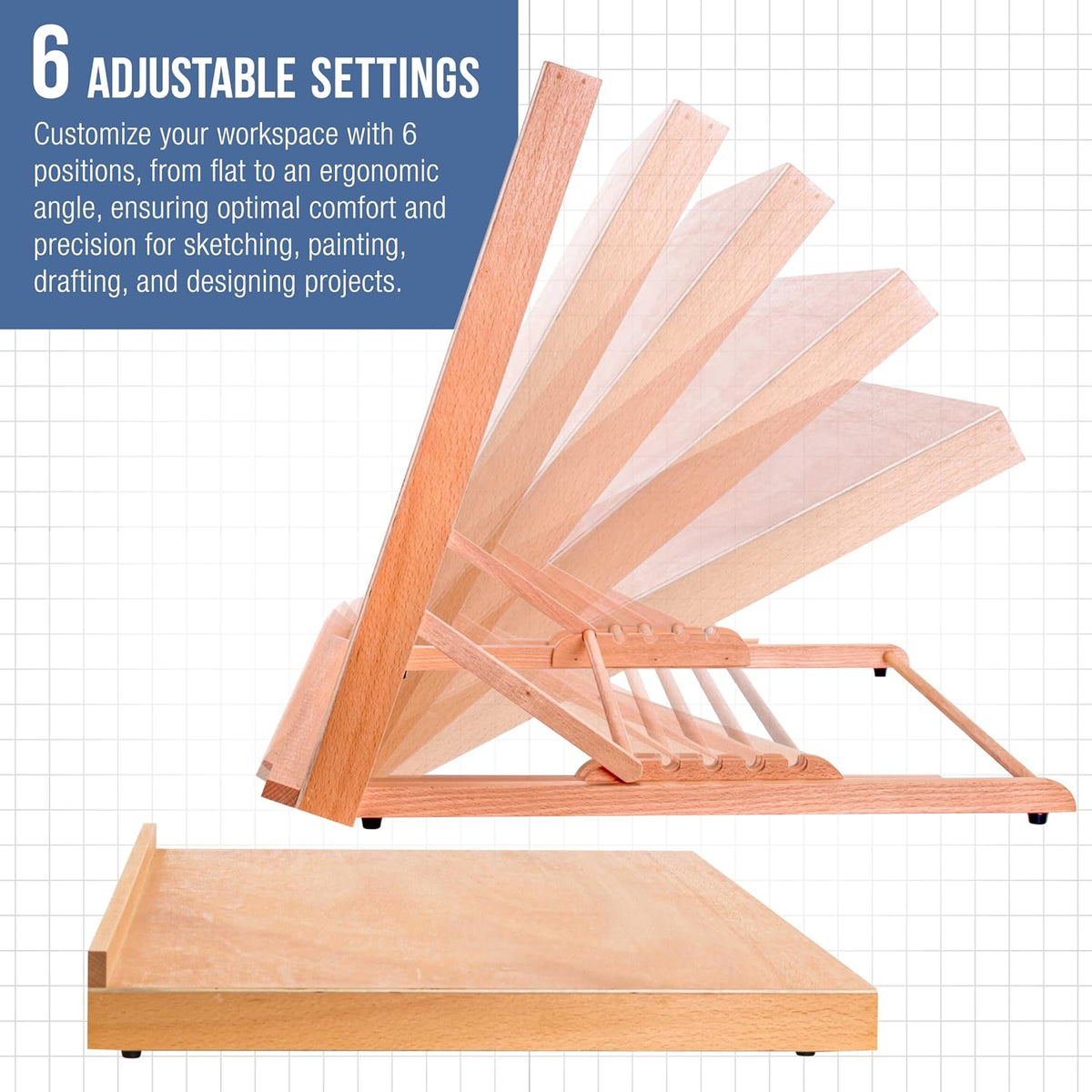 U.S. Art Supply X-Large 25-5/8" x 19" (A2) Wooden Drawing Board, Adjustable