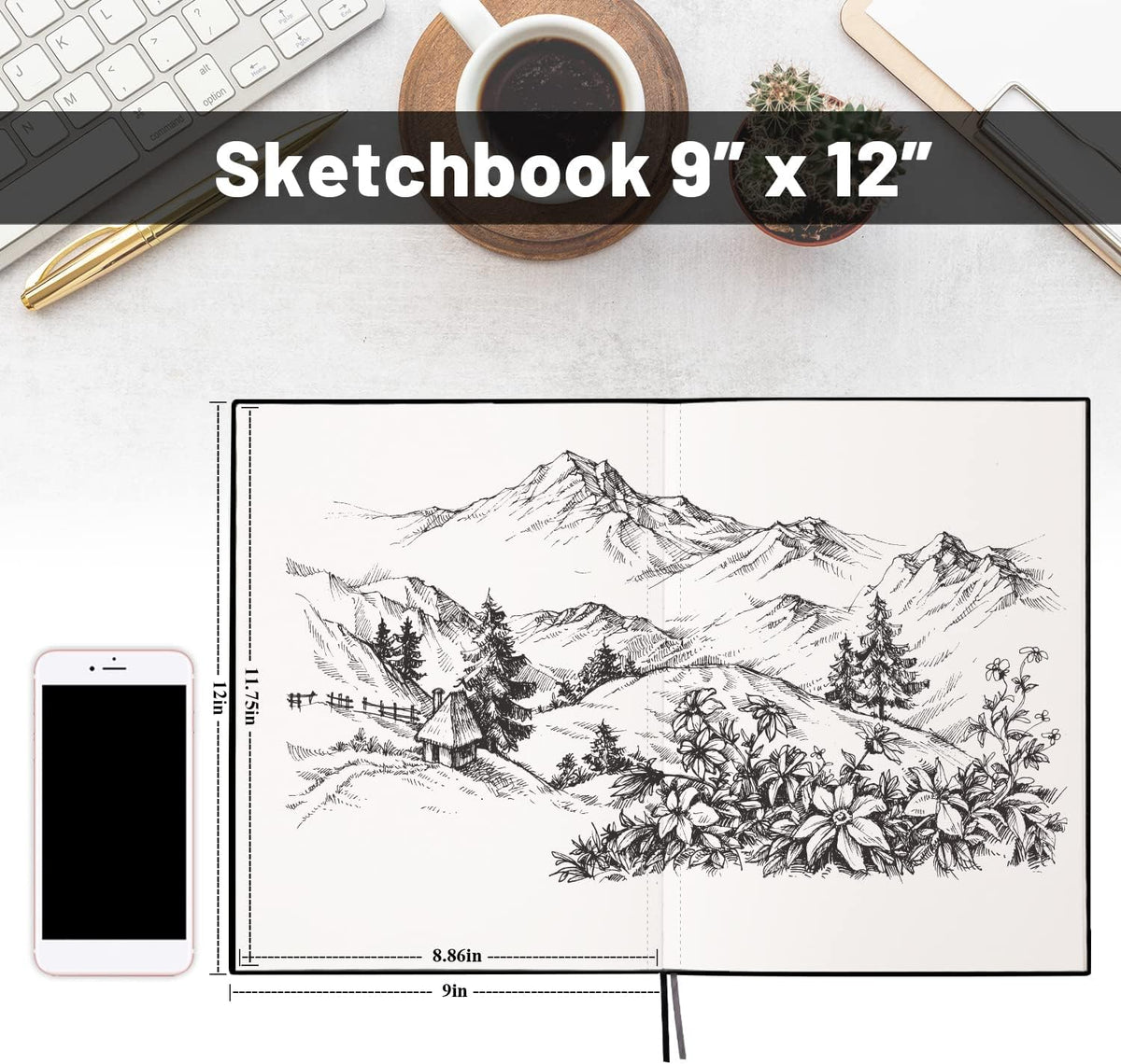 Hardcover Sketch Book, Sketchbook Drawing Pad,160GSM Thick Sketching Paper