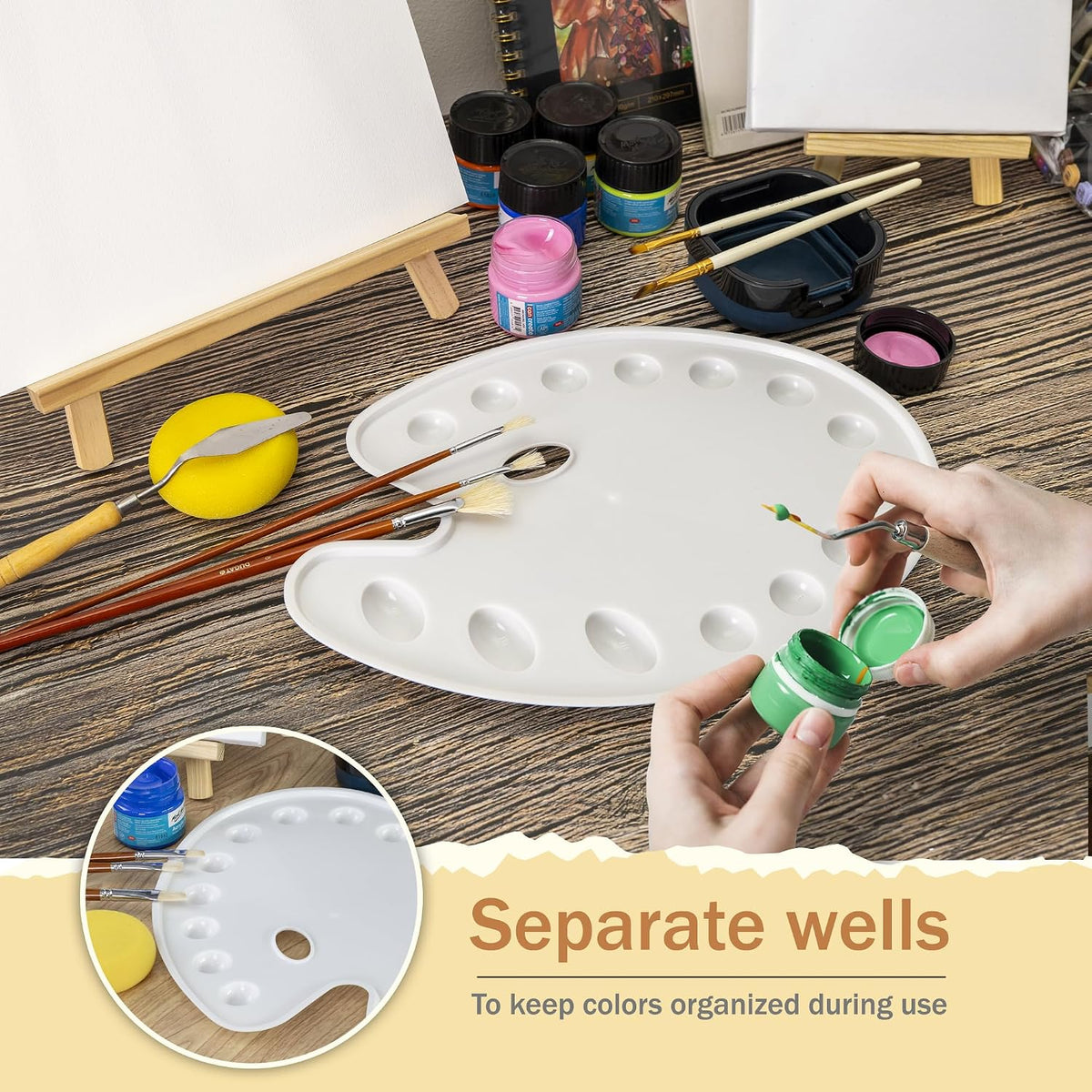 DUGATO 14-Well Oval Paint Palette, 2-Pack Mixing Tray, 14 x 10.5 in