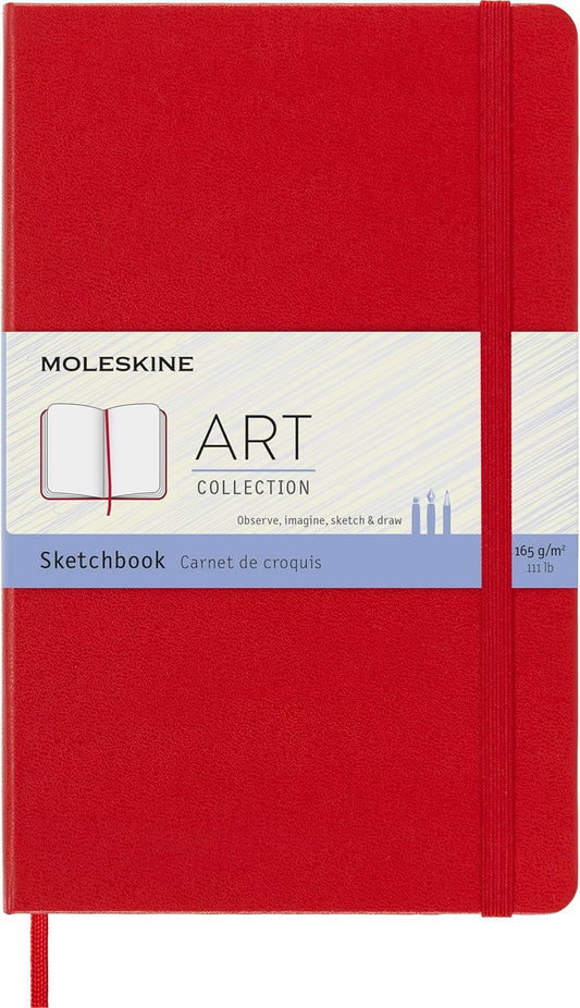 Moleskine Art Sketchbook, Hard Cover, Large (5" x 8.25") Plain/Blank, Scarlet Red, 104 Pages