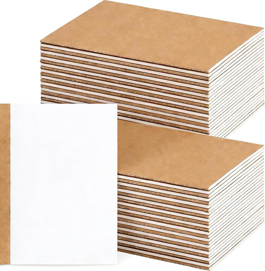 LABUK 50 Pack Blank Kraft Notebooks A5 Journals Sketchbook Bulk Drawing Pad Book Bulk for Kids Junk Journal, A5, 60 Pages, 8.3 x 5.5 Inches