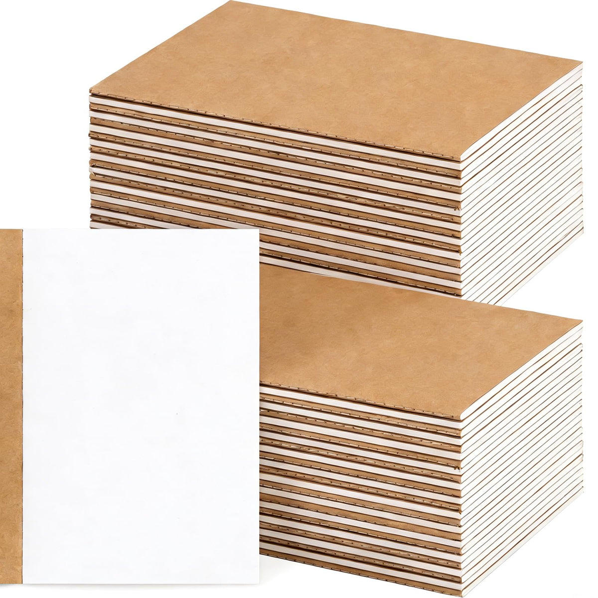 LABUK 50 Pack Blank Kraft Notebooks A5 Journals Sketchbook Bulk Drawing Pad Book Bulk for Kids Junk Journal, A5, 60 Pages, 8.3 x 5.5 Inches