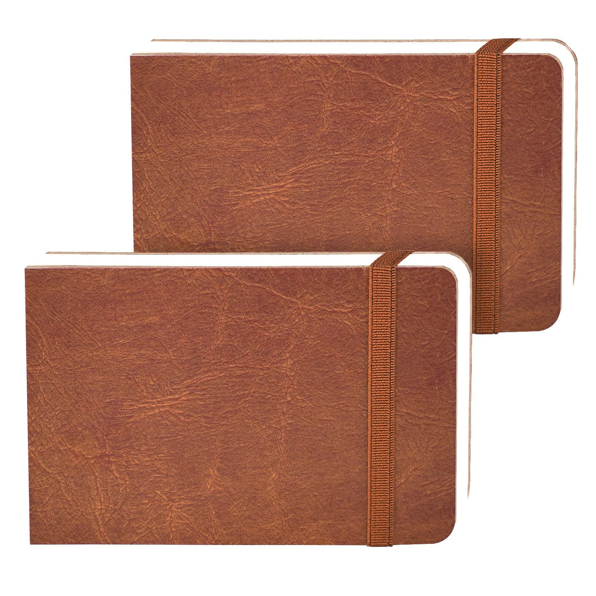 Funto Watercolor Journal, 7.5x5, 2 Packs, 44 Pages Each, Cold-Pressed 100% Cotton, Pearlescent PU Leather Brown Cover, Art Supplies for Mixed Media
