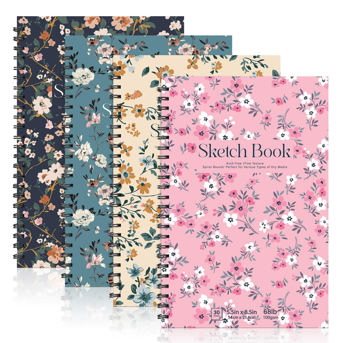4 Pack Sketch Book for Kids, 8.5 × 11 in, Spiral Bound, 30 Sheets Each