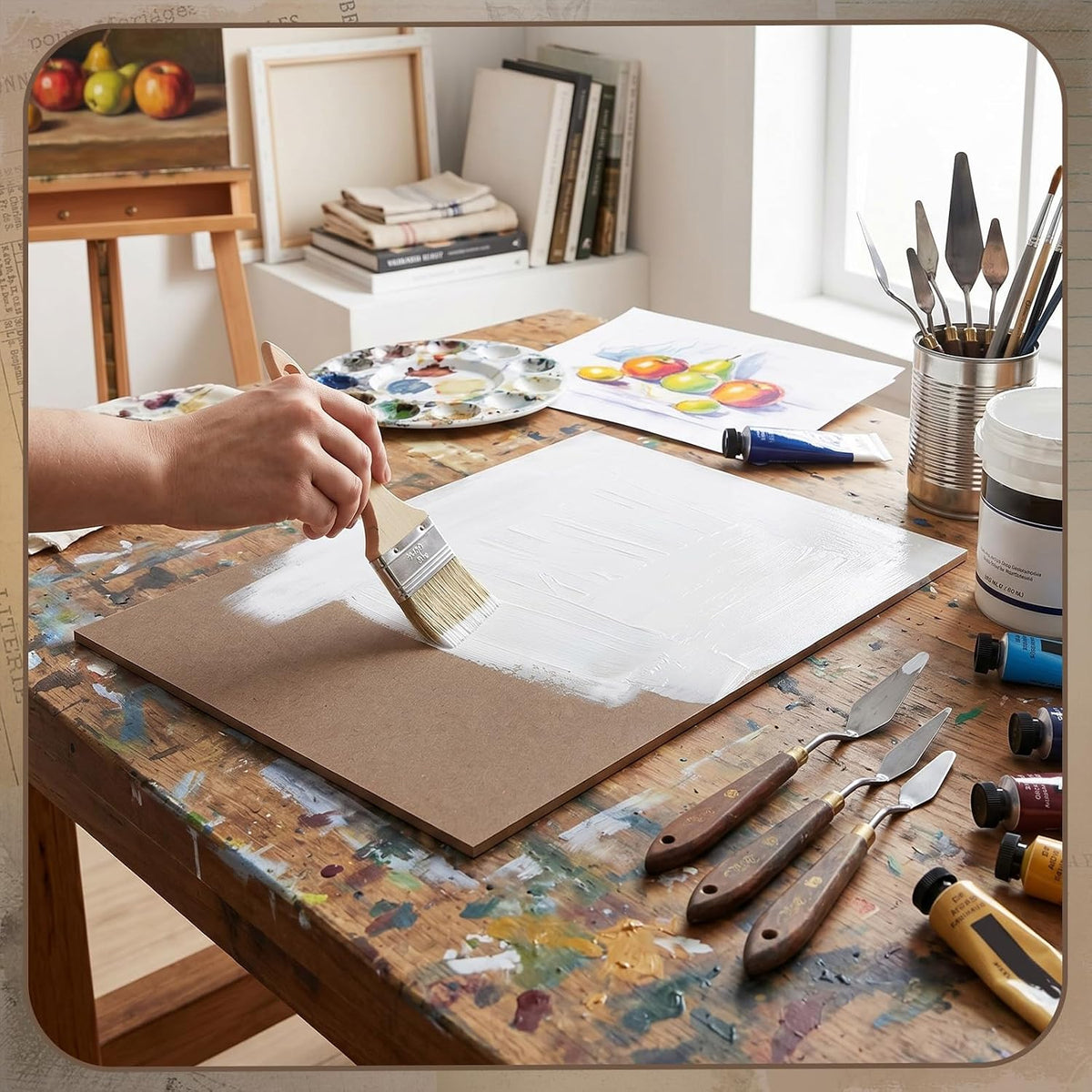 Spakon 4 Pcs Art Supply Hardboard Wood Painting Panel 12 x 16 Drawing Board