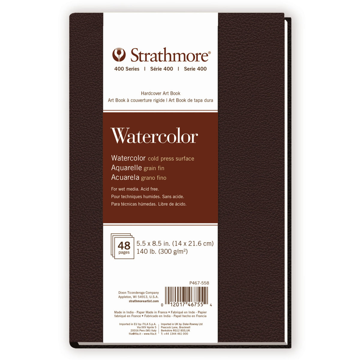 Strathmore 400 Series Watercolor Paper Art Book, Matte Brown Cover, Natural White, Hardbound, 24 Sheets, 8.5x5.5 inch