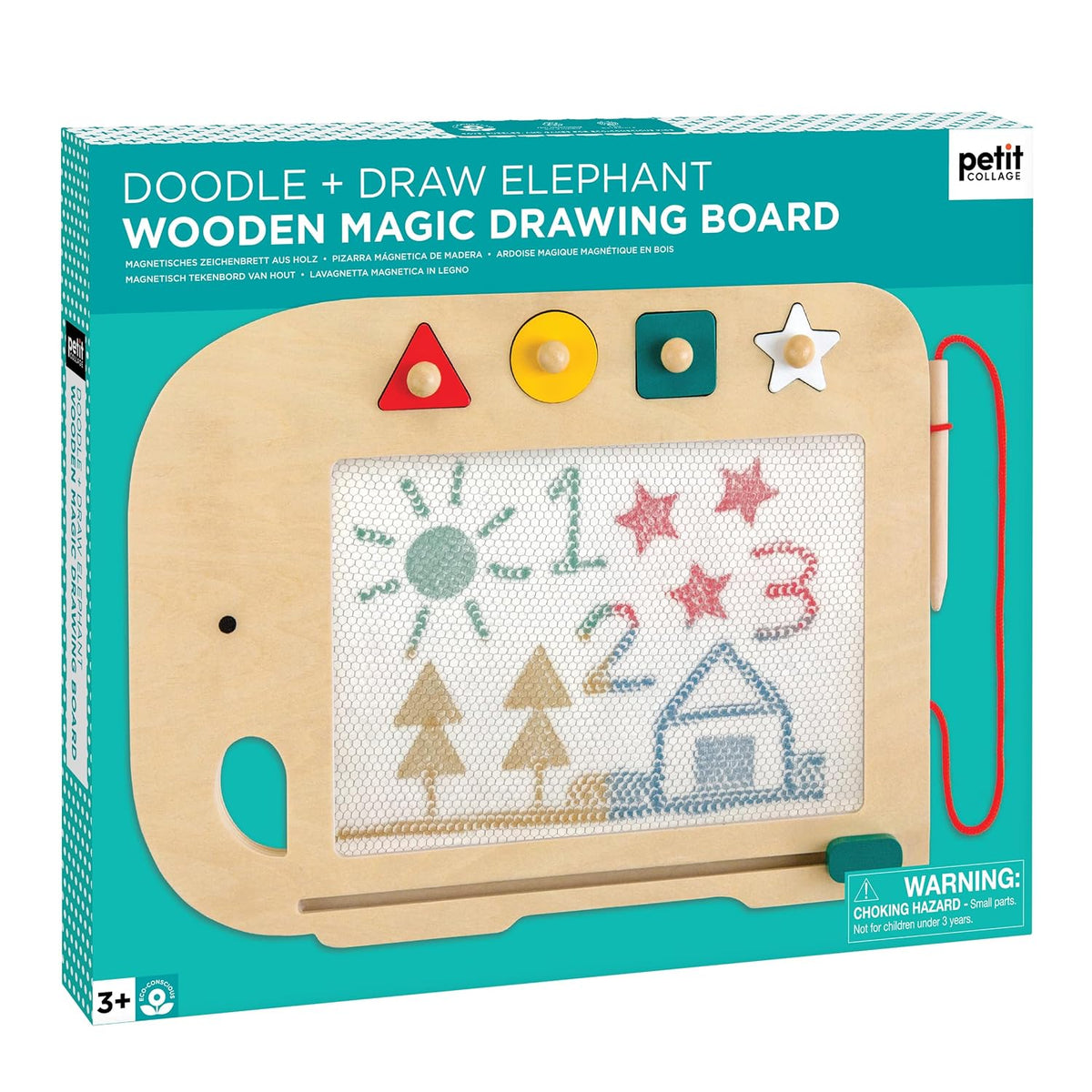 Petit Collage Elephant Magic Sketch Board Doodle + Draw – Reusable Sketching Toy for Kids – Creative Toys for Ages 3+ – Ideal Travel Activity for Toddlers and Children