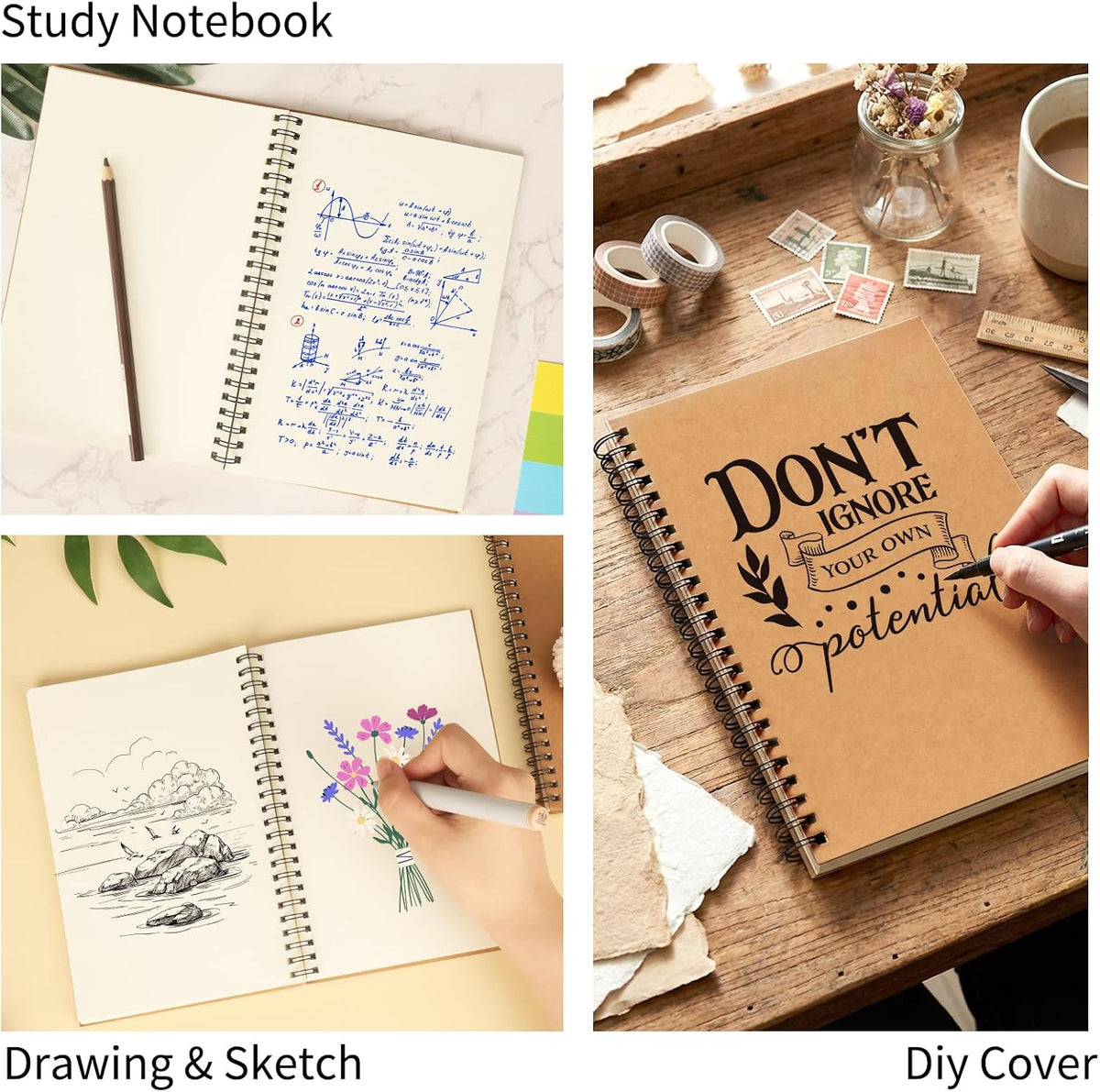 EOOUT Sketch Book for Kids, 12 Pack, A5 Blank Spiral Notebooks Sketchbooks, Unlined Journals 5.5 x 8.3 Inch, 100 Pages / 50 Sheets, Diary Sketch Books for Drawing, Art, Students, Office