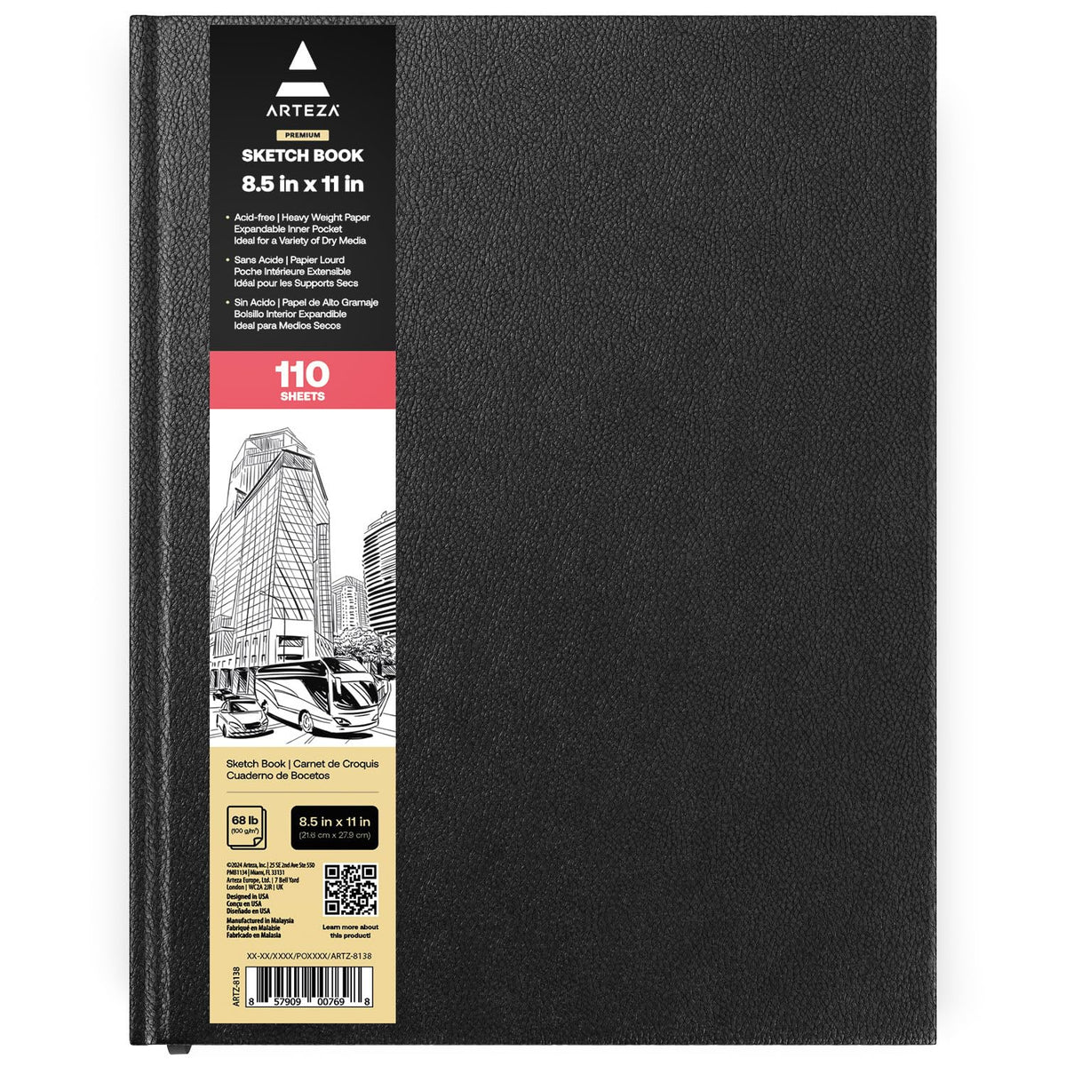ARTEZA Drawing Sketchbook, 8.5 x 11 in, Hardcover, 110 Sheets