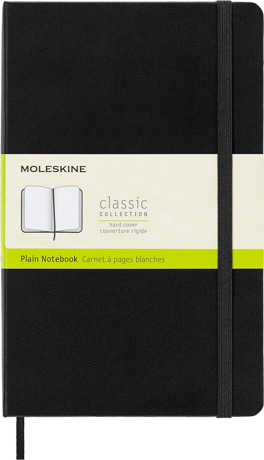 Moleskine Classic Notebook, Large, Plain, Black, Hard Cover (5 x 8.25)