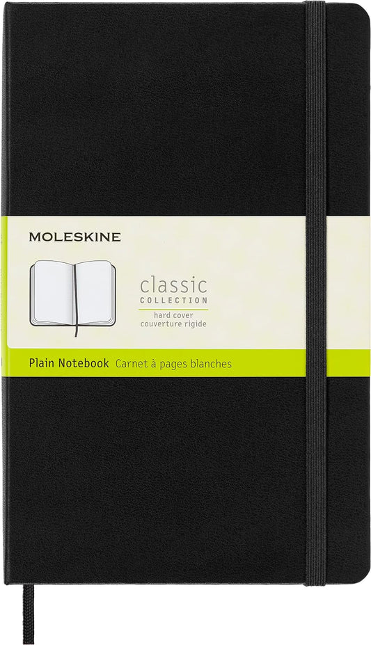 Moleskine Classic Notebook, Large, Plain, Black, Hard Cover (5 x 8.25)