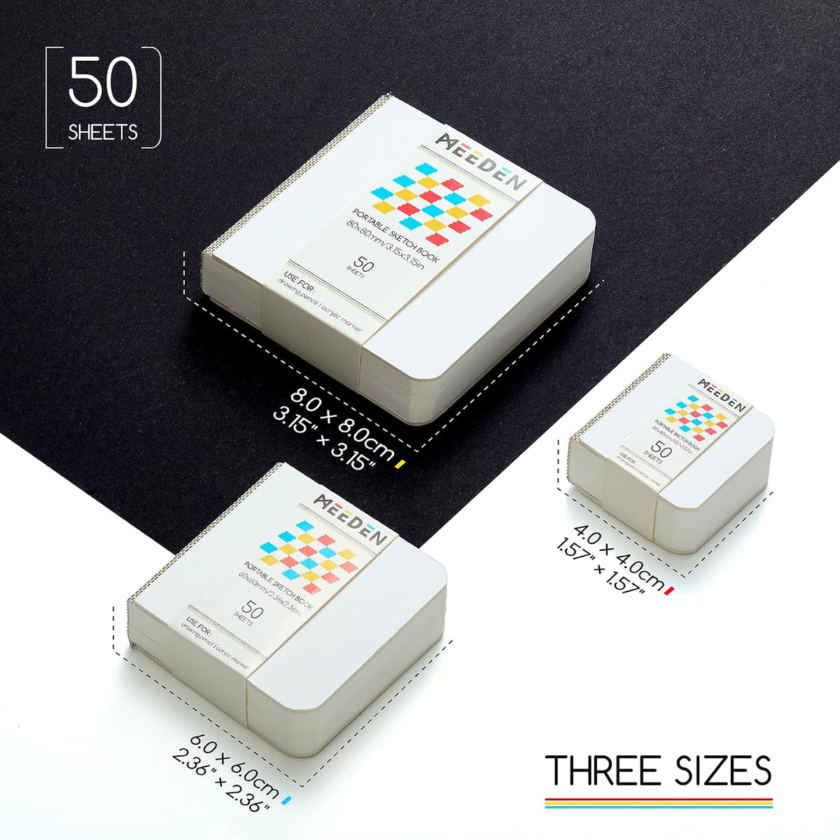 MEEDEN Small Sketchbook Drawing Paper: 3 Sizes 128lb/190gsm, 150 Pages