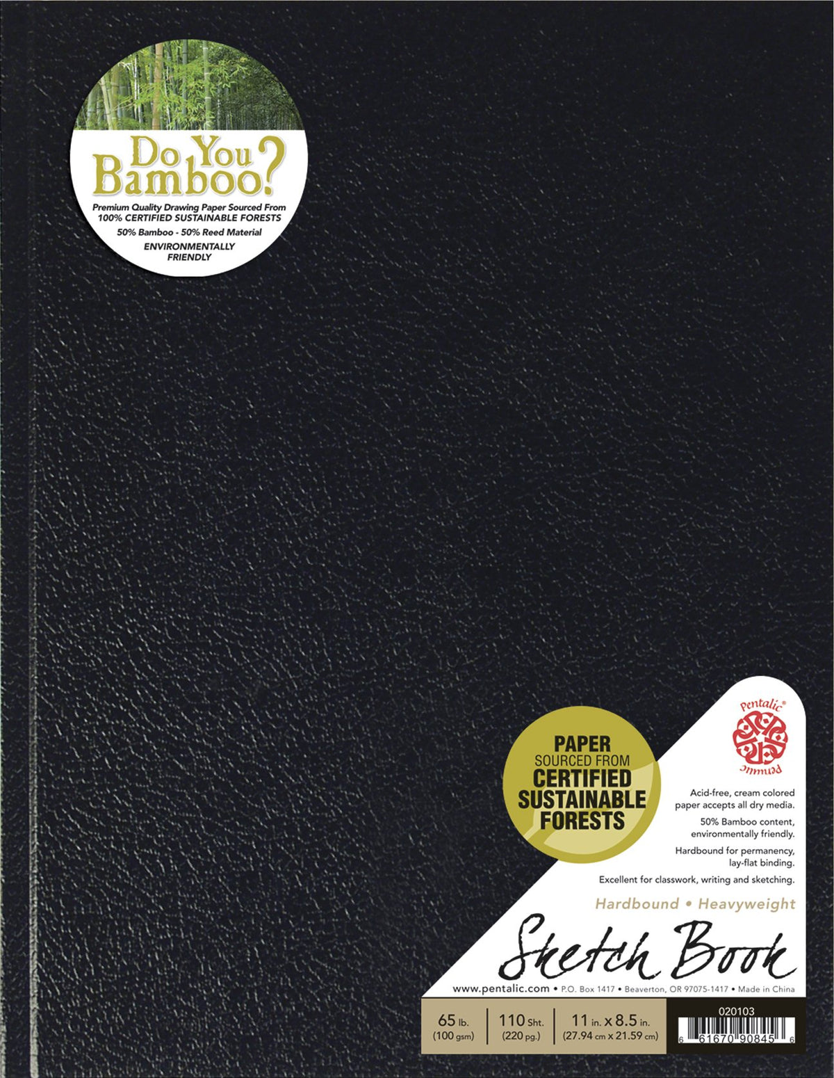 Pentalic - 8.5"x 11" Hardbound Sketchbook, 110 Sheets, Black