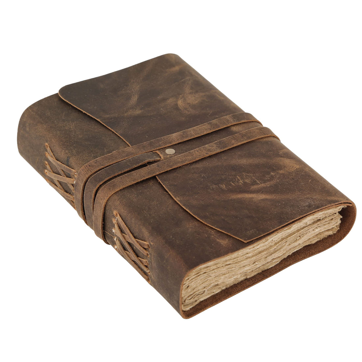 KomalC Leather Journal Notebook, Genuine Leather Journal for Men & Women Handmade Writing Travel Notebook, 240 Unlined Pages Vintage Notepad Gift: Rustic Brown (7"x5")
