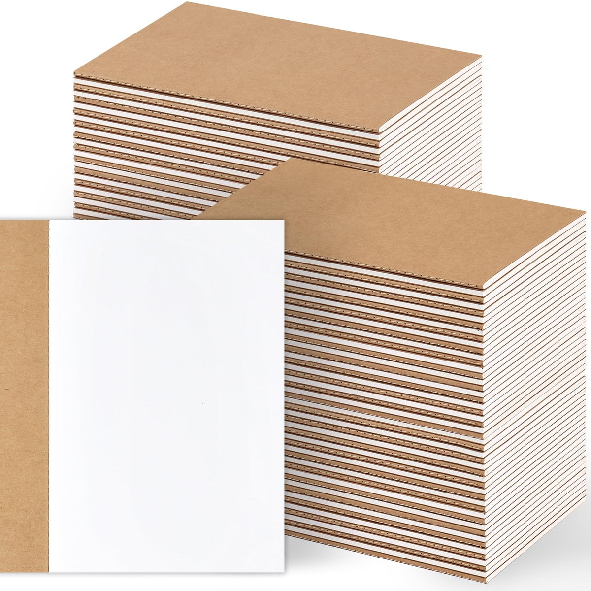 LABUK 50 Pack Blank Kraft Notebooks A5 Journals Sketchbook Bulk Drawing Pad Book Bulk for Kids Junk Journal, A5, 60 Pages, 8.3 x 5.5 Inches