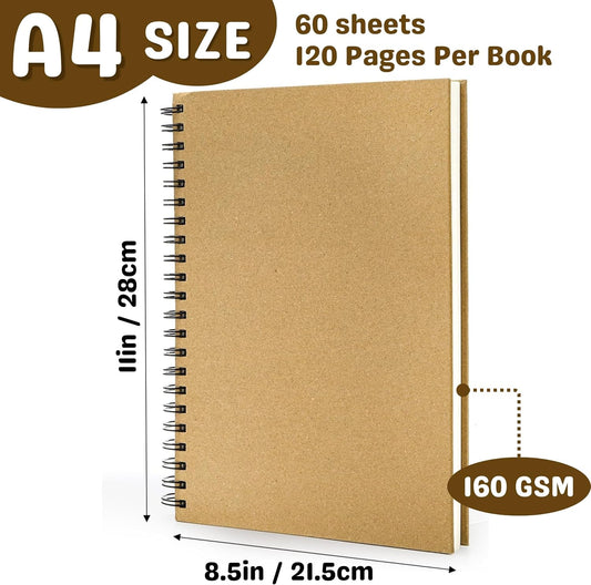ZEAYEA 3 Pack 8.5 x 11 Inch Spiral Sketchbook, Hardcover Blank Notebook Journal, 60 Sheets/ 120 Pages Per Book, 160gsm Thick Paper, Unlined Sketch Pads for Drawing Painting Art Office Journal Refills