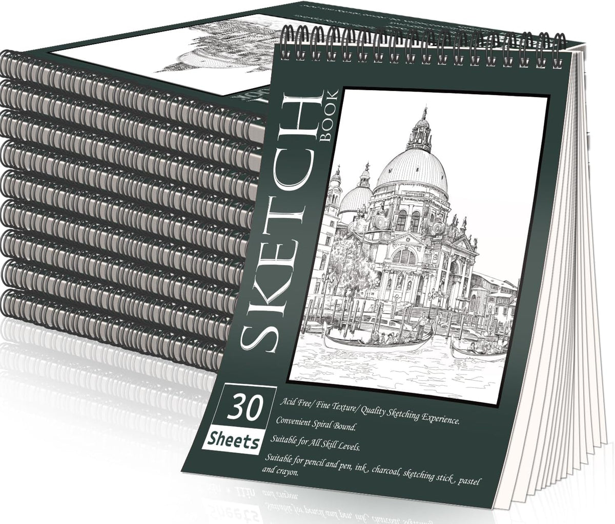 OSIMIG 10 Pack Sketch Books 8.5" x 11", Top Spiral Bound Sketch Pad, Bulk Sketchbook, 300 Sheet Total (68lb/100gsm), Drawing Paper Pad, Sketchbooks for Kids & Adults, Art Supplies