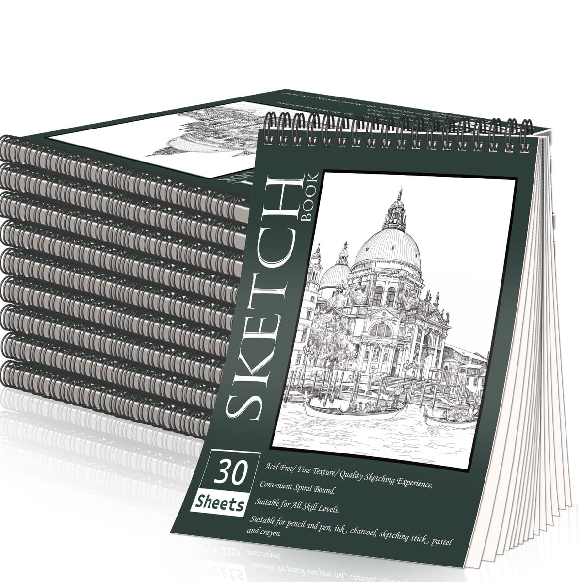 OSIMIG 10 Pack Sketch Books 8.5" x 11", Top Spiral Bound Sketch Pad, Bulk Sketchbook, 300 Sheet Total (68lb/100gsm), Drawing Paper Pad, Sketchbooks for Kids & Adults, Art Supplies