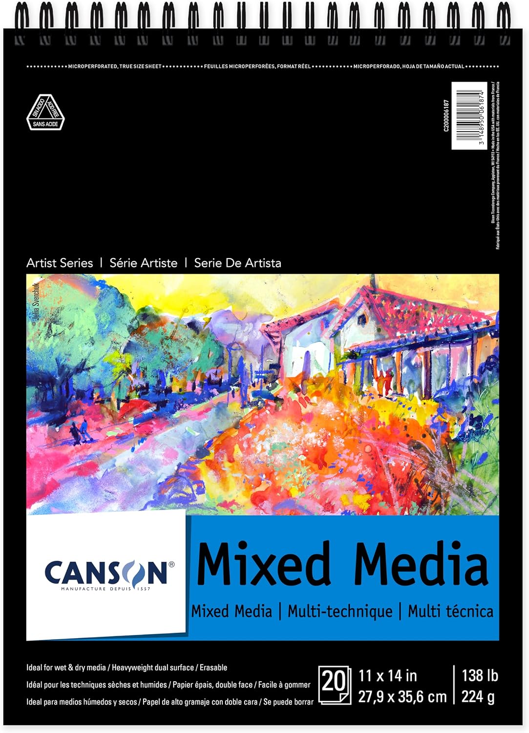 Canson Artist Series Mixed Media Paper, 11" x 14", Wirebound Pad, 20 Sheets