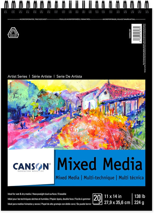 Canson Artist Series Mixed Media Paper, 11" x 14", Wirebound Pad, 20 Sheets