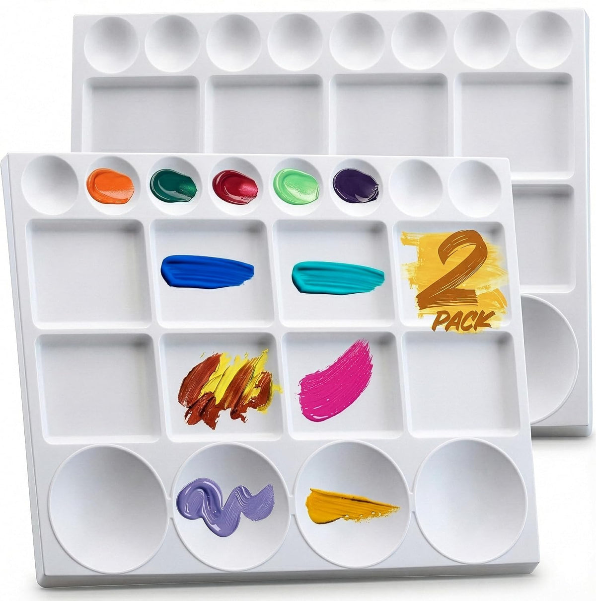 DUGATO 20-Well Plastic Paint Palette, 2-Pack Mixing Tray, 10 x 13 in