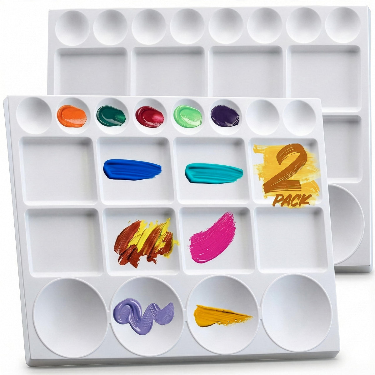 DUGATO 14-Well Oval Paint Palette, 2-Pack Mixing Tray, 14 x 10.5 in