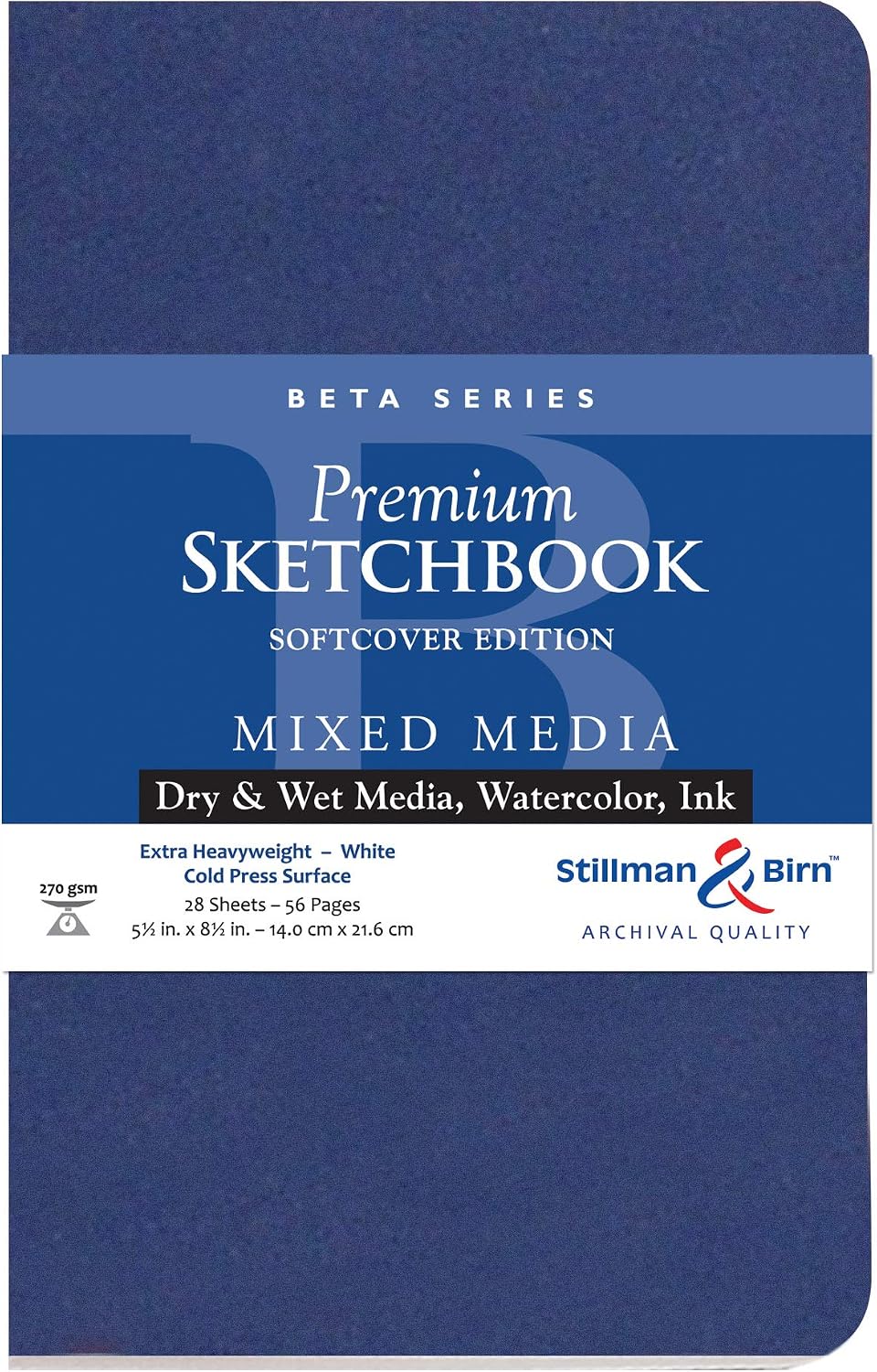Stillman & Birn Beta Series Softcover Sketchbook, 8" x 10", 270 GSM (Extra Heavyweight), White Paper, Cold Press Surface