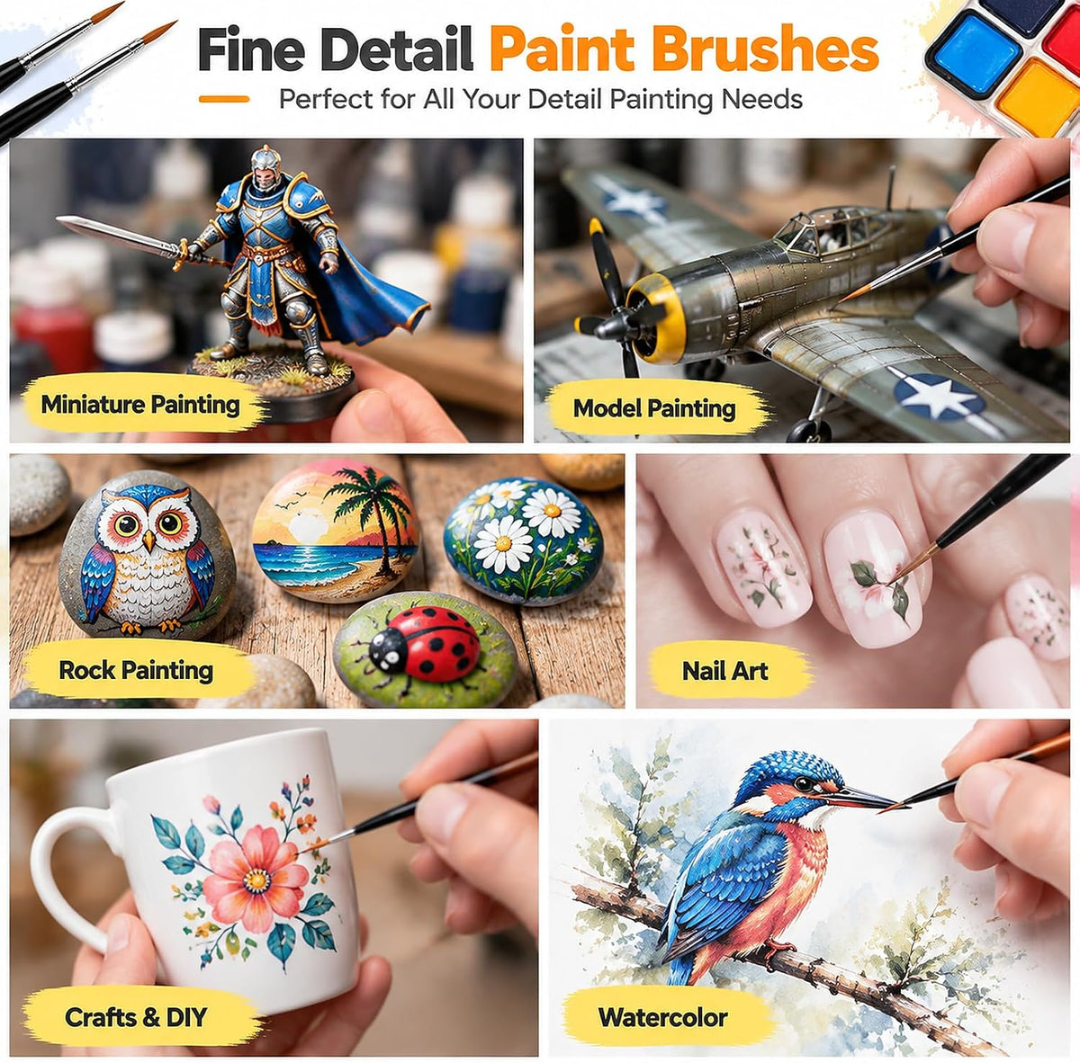11PCS Miniature Detail Paint Brushes for Acrylic Painting