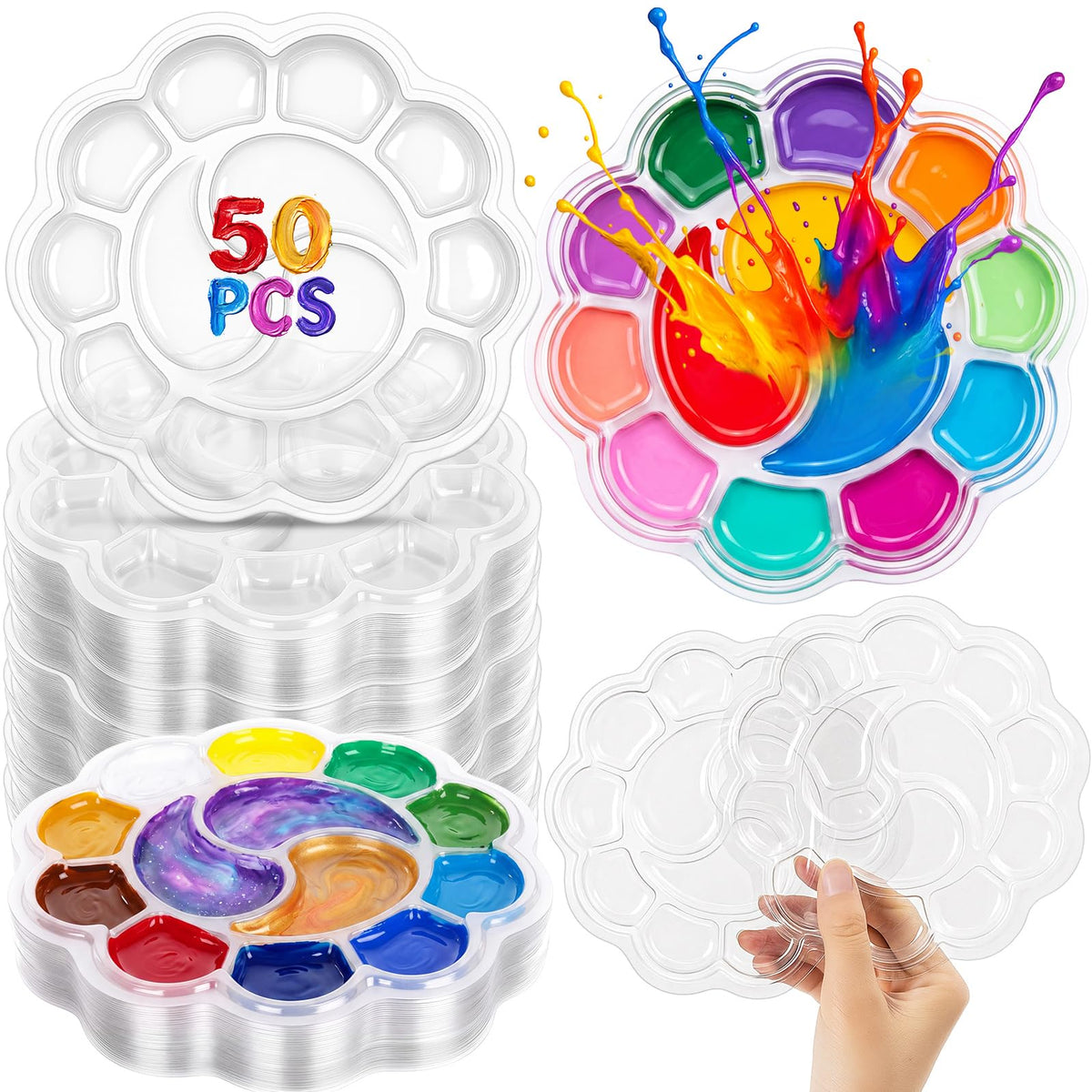 100 Pcs Large Clear Paint Tray Palette, Plum Blossom 13 Square
