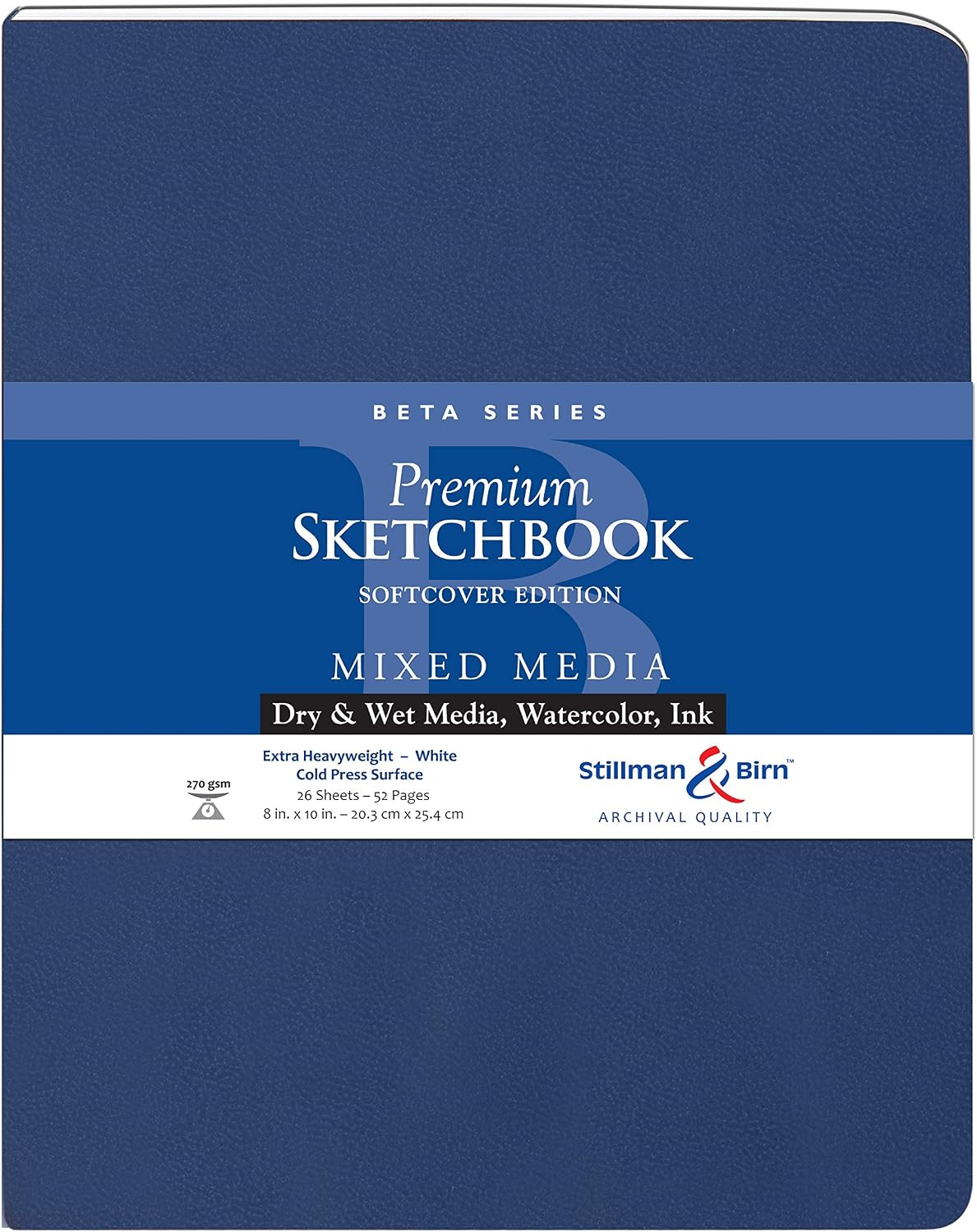 Stillman & Birn Beta Series Softcover Sketchbook, 8" x 10", 270 GSM (Extra Heavyweight), White Paper, Cold Press Surface
