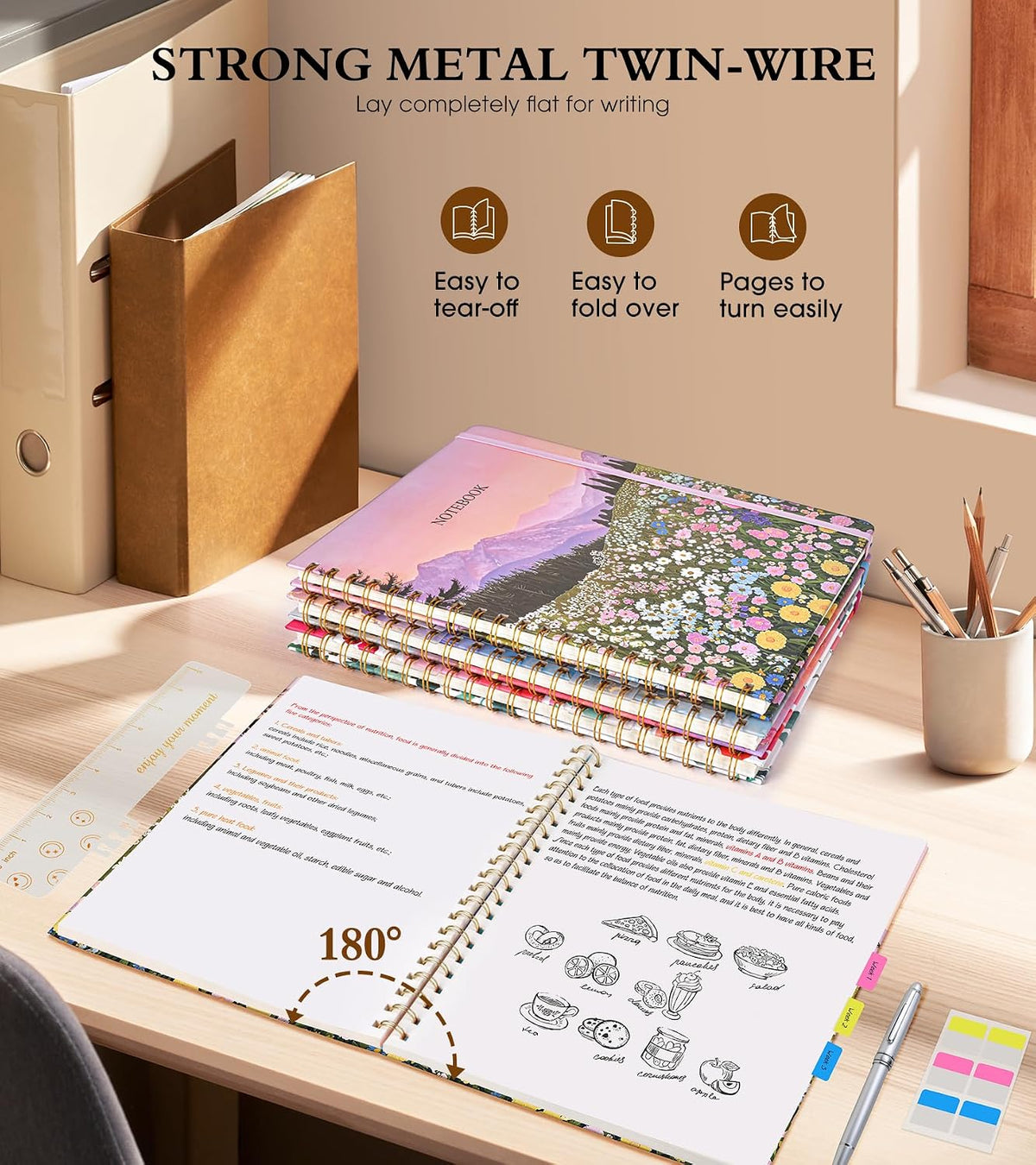 Blank Spiral Notebook Journal 8.5” x 11”, A4 Large Sketch Book for Women Men, 100 GSM Blank Paper Drawing Notebook, Hardcover Spiral Bound Sketchbook for Sketching Work School, Wildflower Mountainside