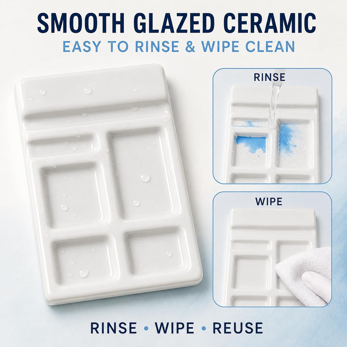 2 Pack Mini White Ceramic Paint Palette with Brush Rest