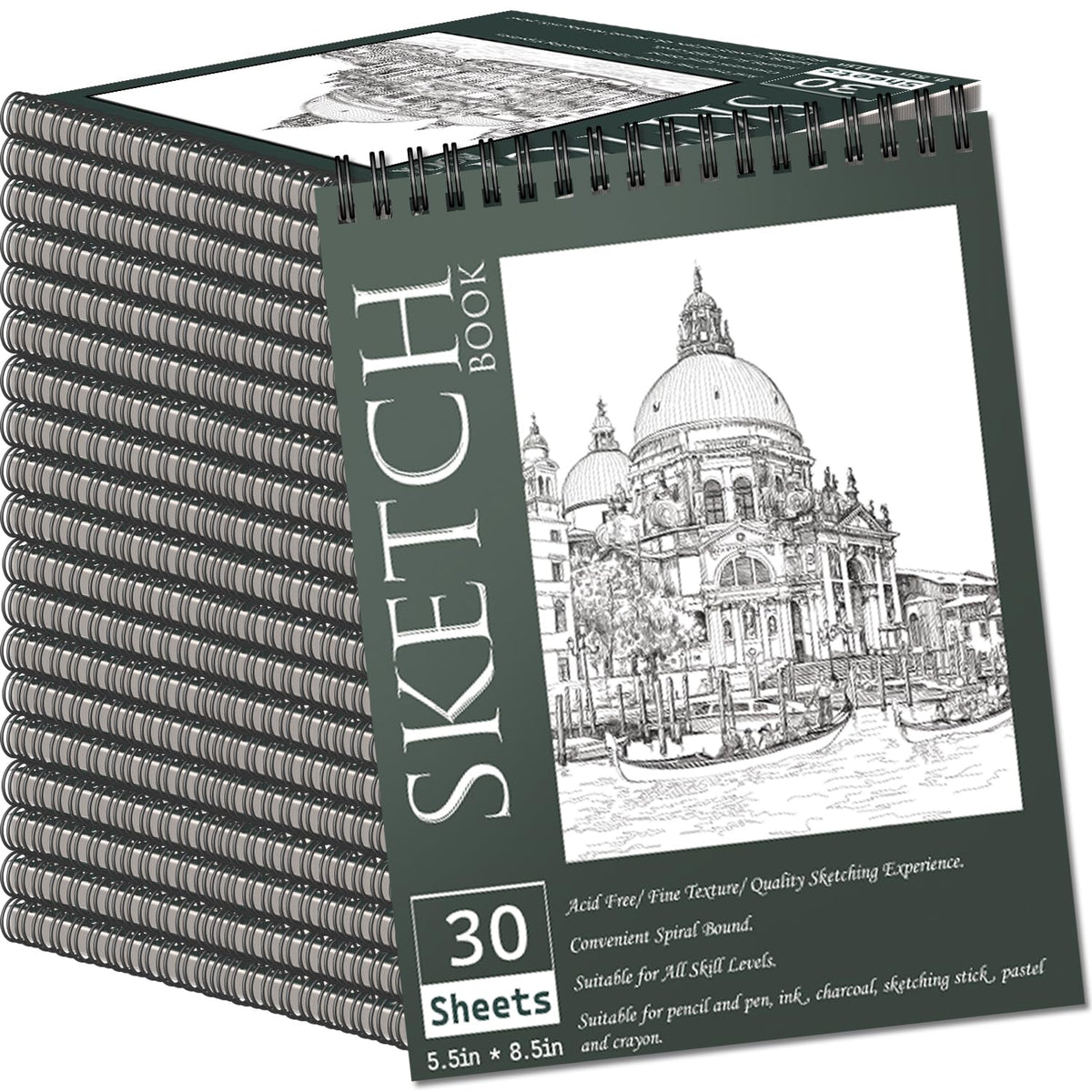 OSIMIG 10 Pack 5.5" x 8.5" Sketch Books, 300 Sheet Drawing Paper, Mini Sketchbook for Kids, Drawing Pad, Top Spiral Bound Sketch Pad for Beginger, Adult Art Supplies