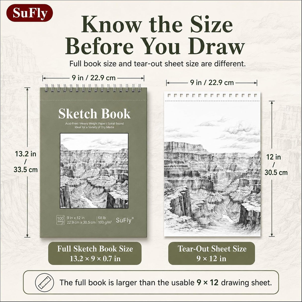 SuFly Sketch Book 9x12, 100-Sheet Drawing Paper Pad, 68lb/100gsm, Acid-Free